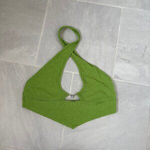 green butterfly cross-wrap halter top